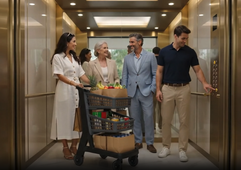 All-plastic cart used in a residential elevator