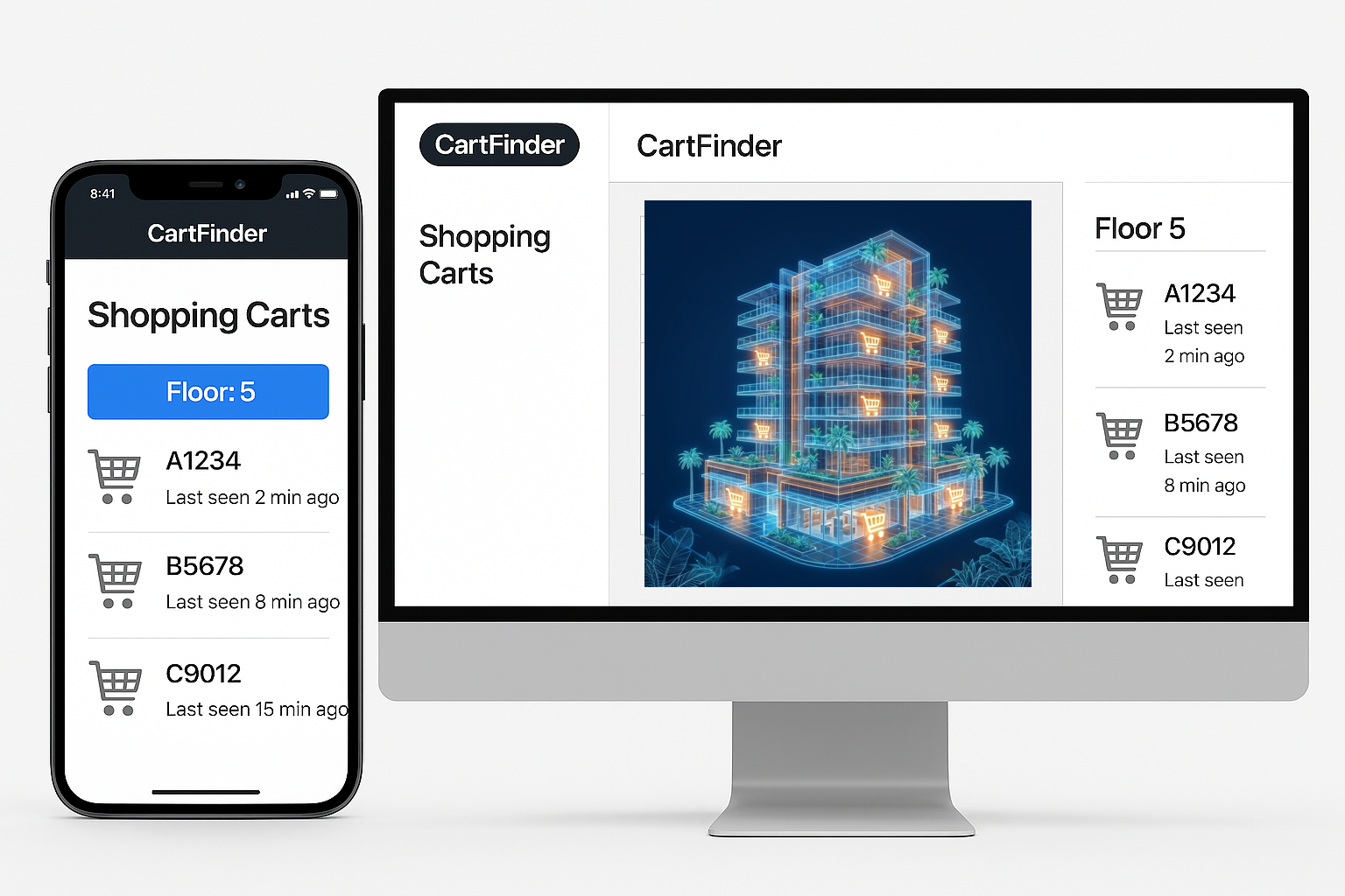 CartFinder dashboard shown on mobile and desktop