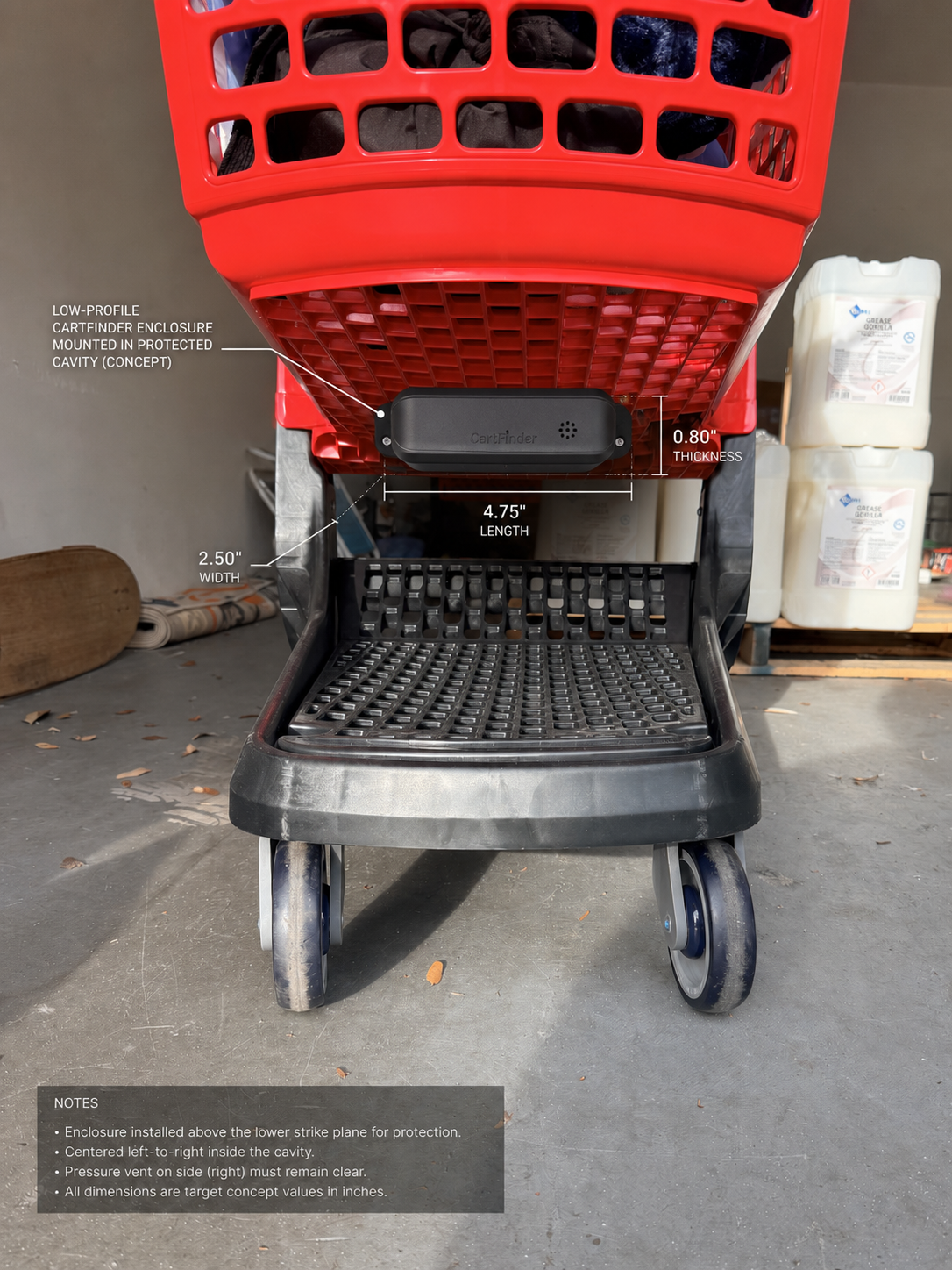 Trovia cart concept with CartFinder tracking module installed